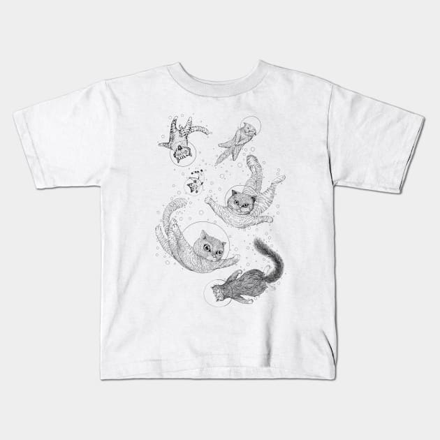 Space cats Black and white Kids T-Shirt by ruta13art